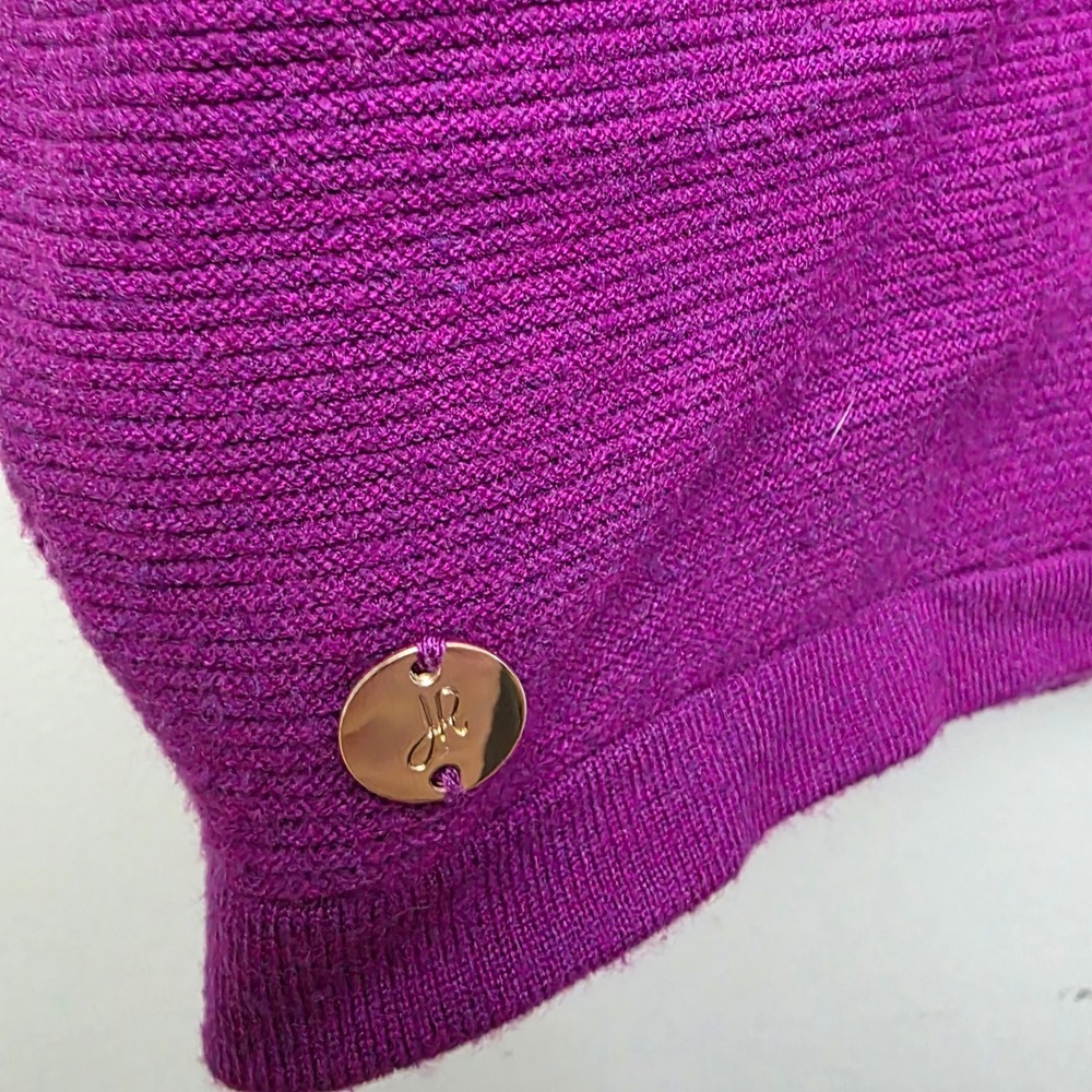 Joseph Ribkoff Knit Top Women L Purple Mock Neck Batwing Cropped Textured Modern - Picture 2 of 7